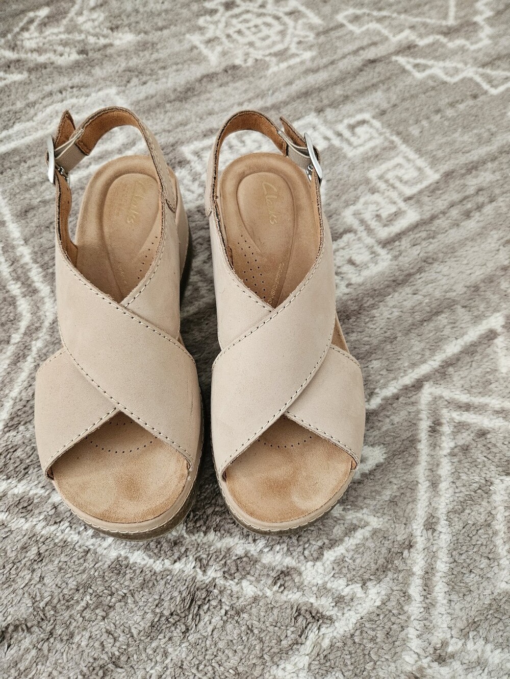 Clarks Beige/Tan Crisscross Slingback Wedge Sandals
